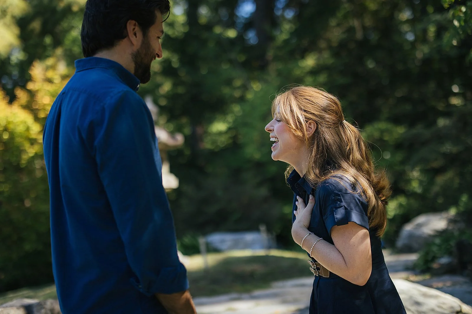 Woman smiling post getting engaged at Sarah P Duke Gardens Durham NC