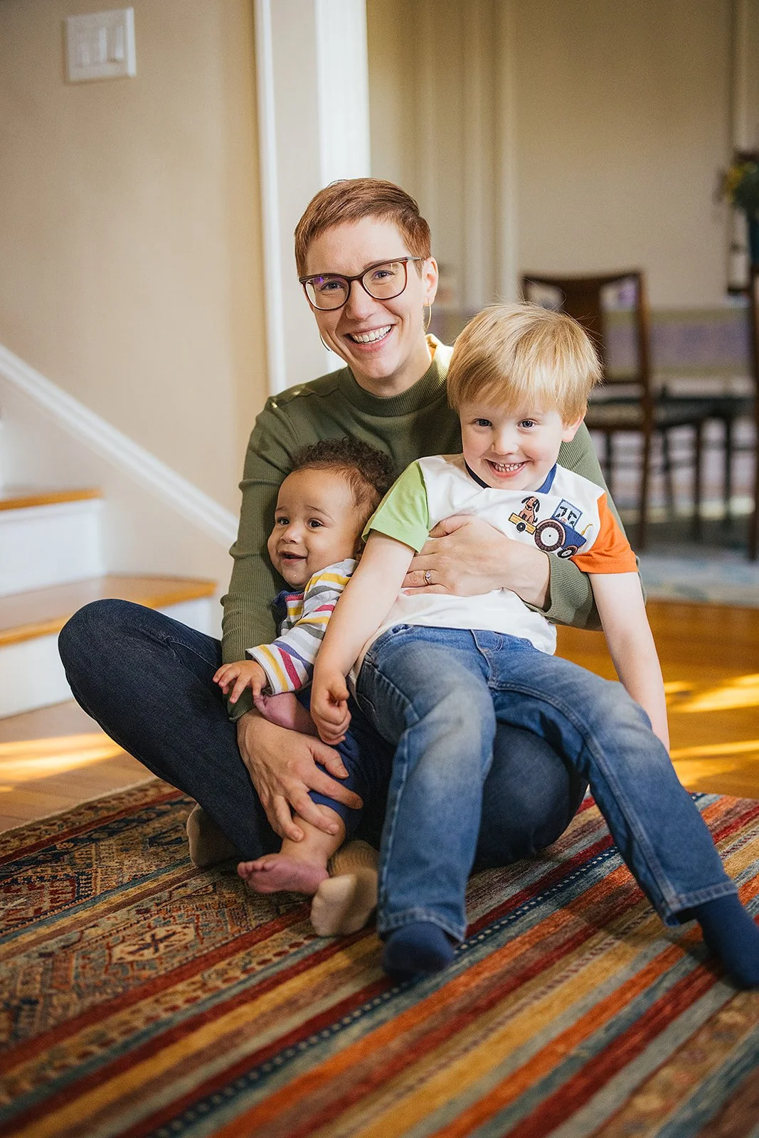 Mom Sitting on Floor With Both Kids