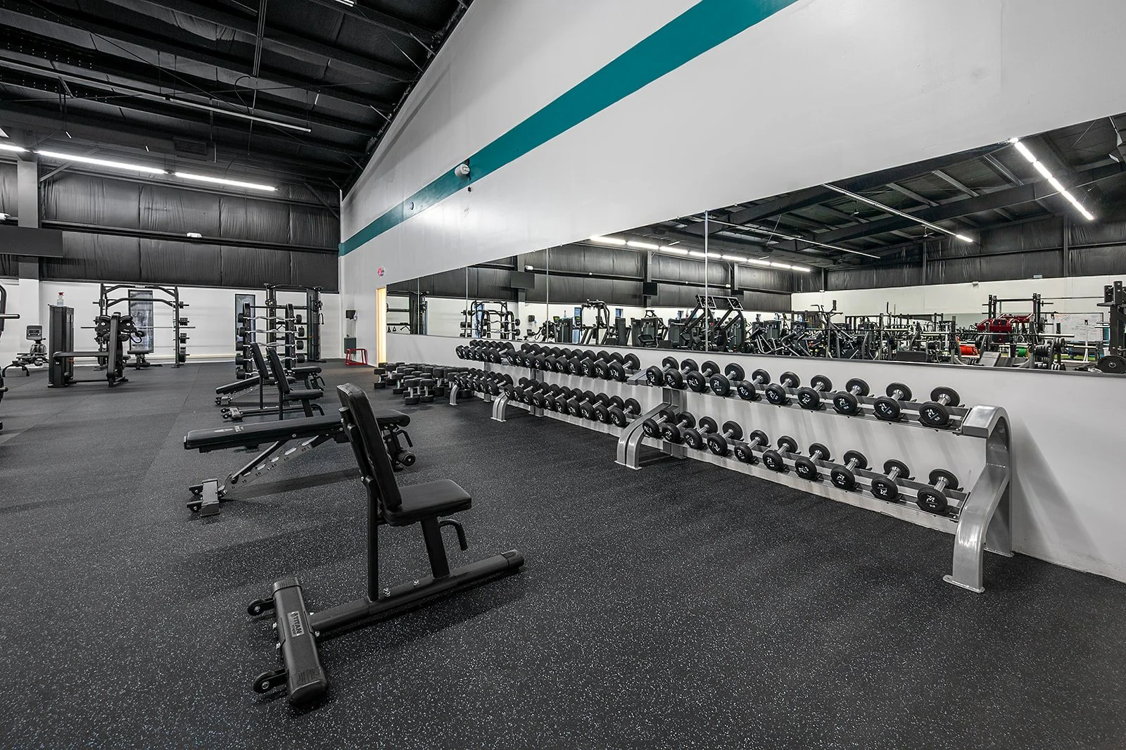 Local business photography session at Durham, NC gym showcases weight training room