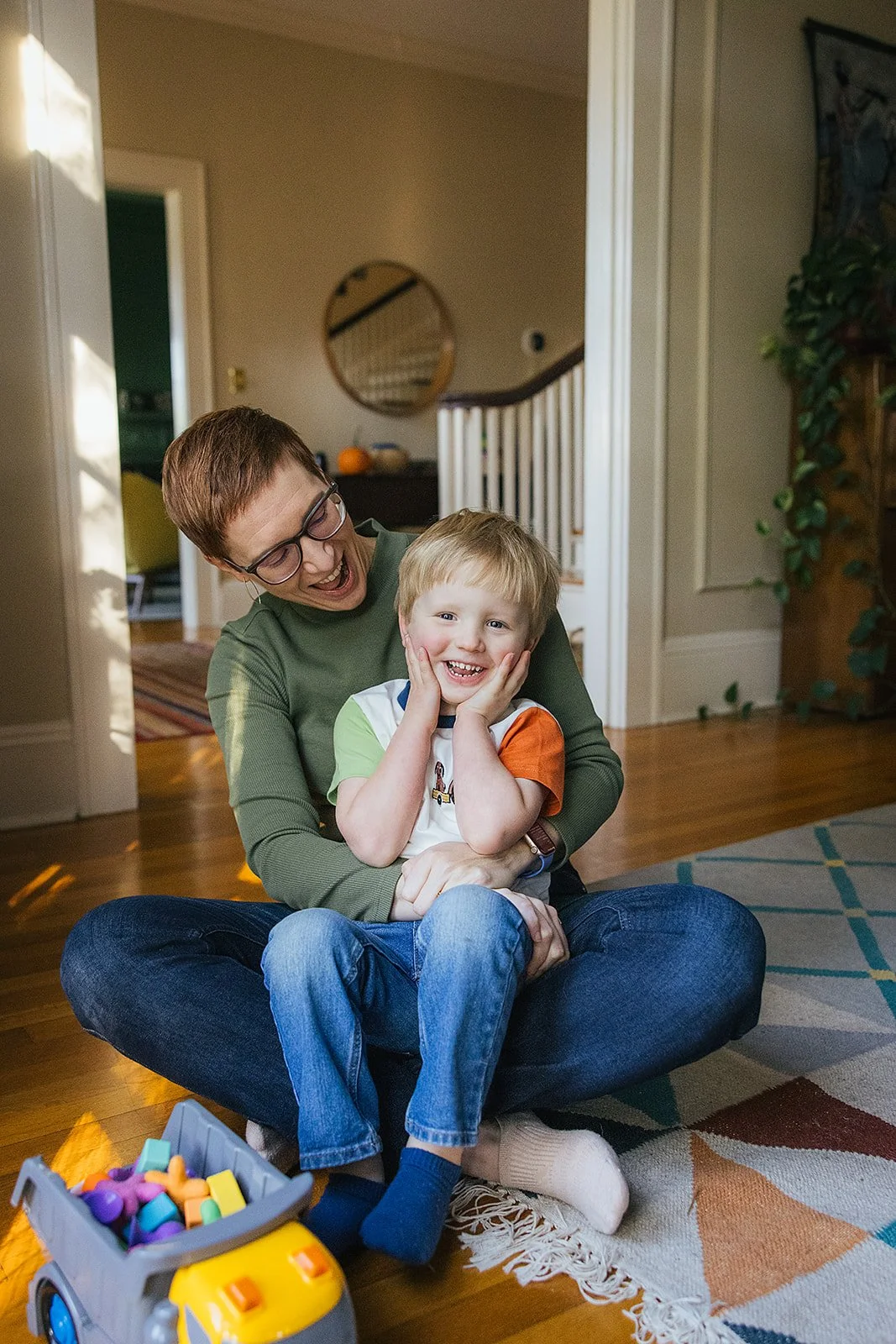 Mom and Son Laughing and Smiling