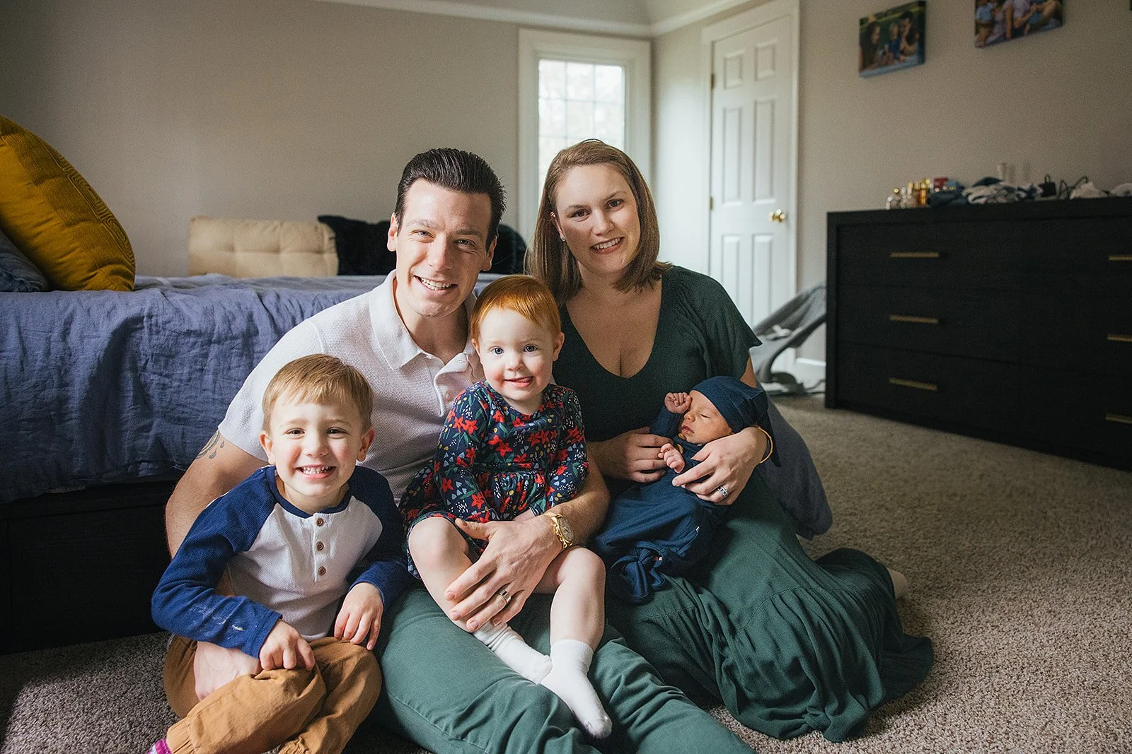Family of five in-home portrait photoshoot in Durham, NC