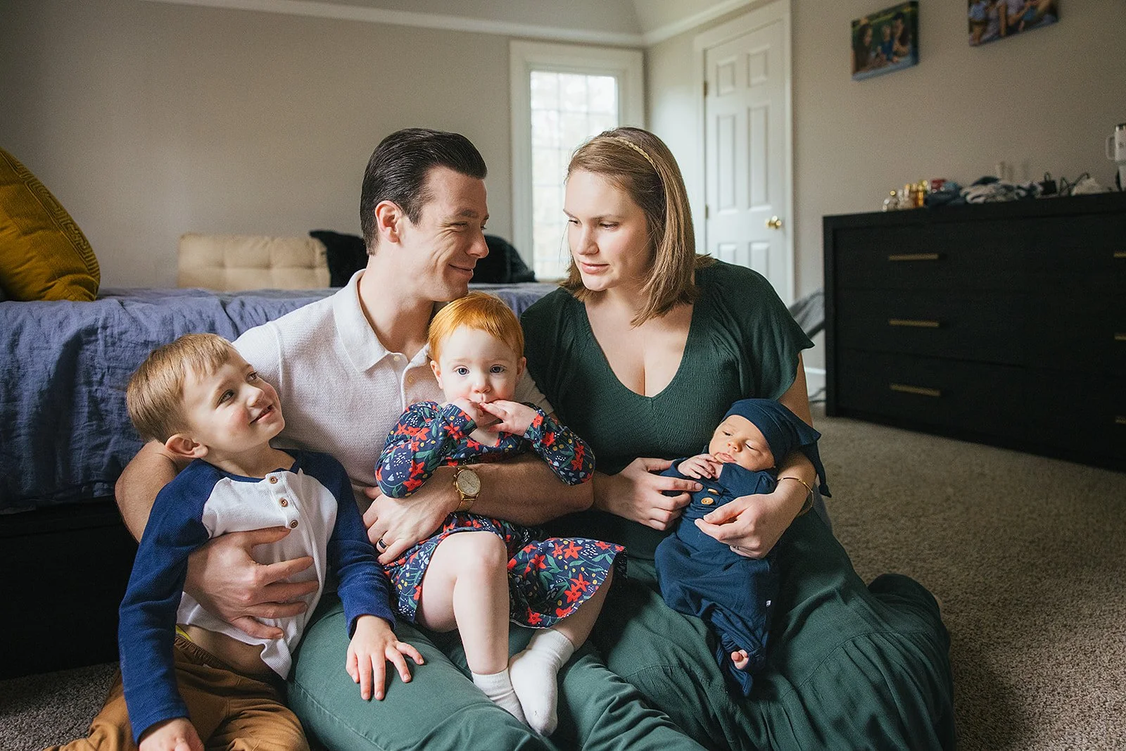 Indoor portrait photo session for family with a newborn Durham, NC