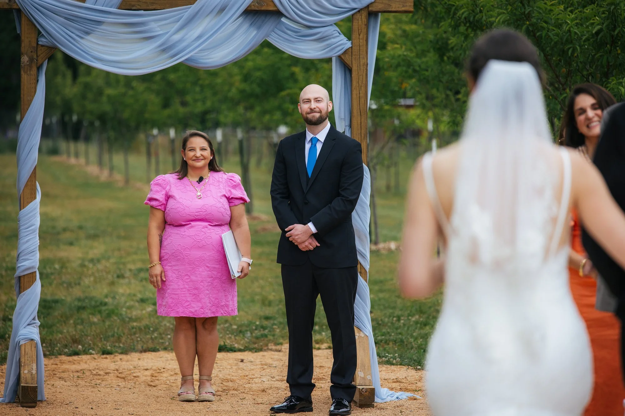 Groom's reaction during ceremony — Honeysuckle Tea House wedding Durham photographer