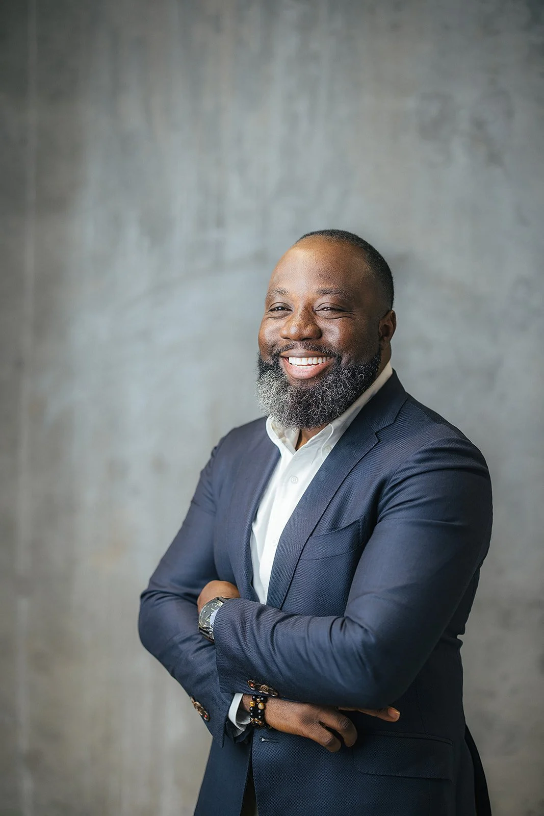 Professional Headshot of Man in Blue Blazer Downtown Durham NC