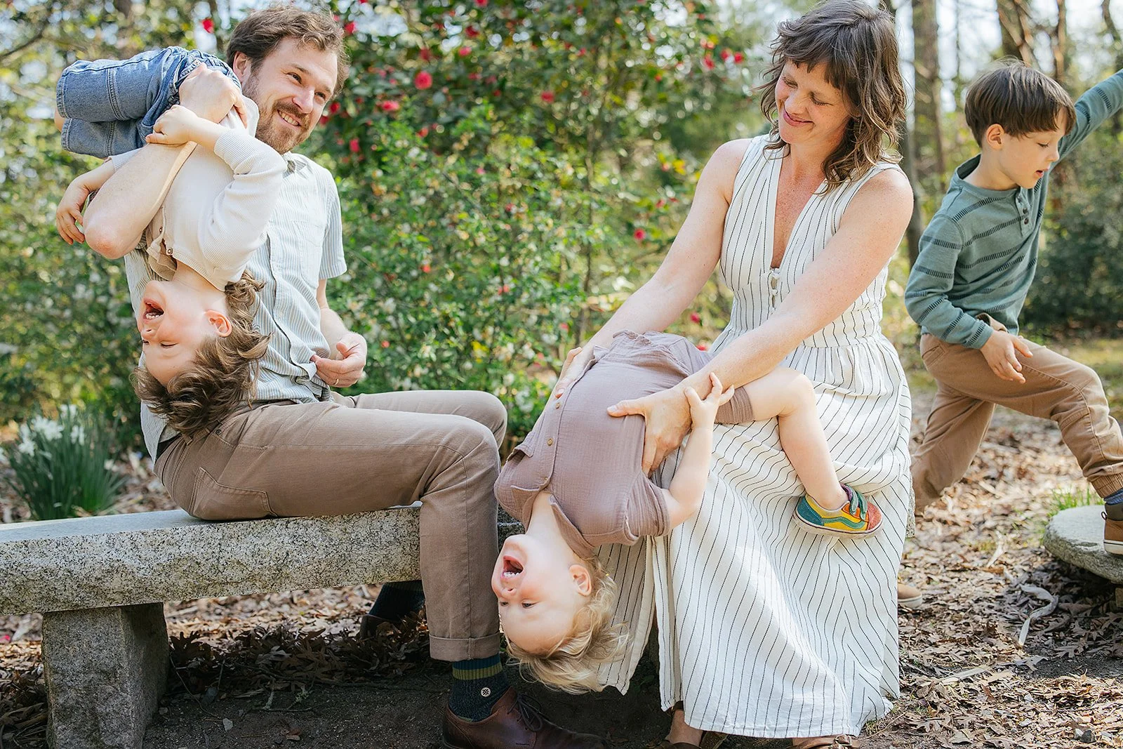 Family Playing and Giggling in Duke Gardens Durham NC