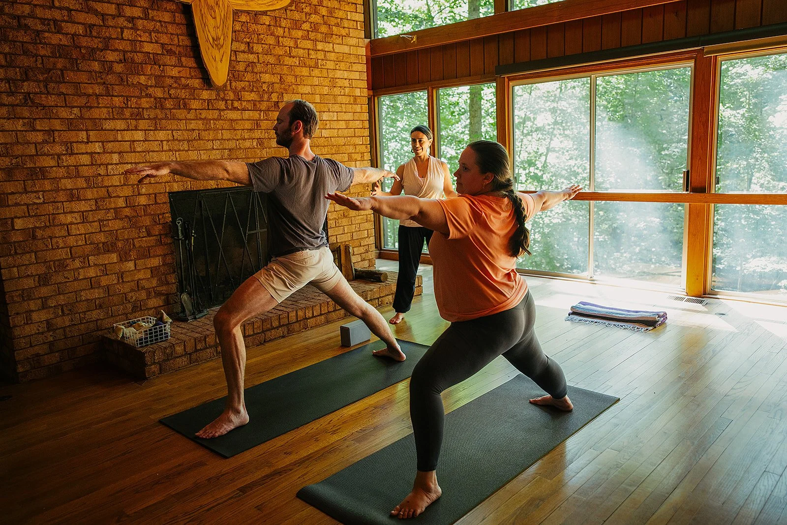 Indoor yoga movement during a Durham branding photography session