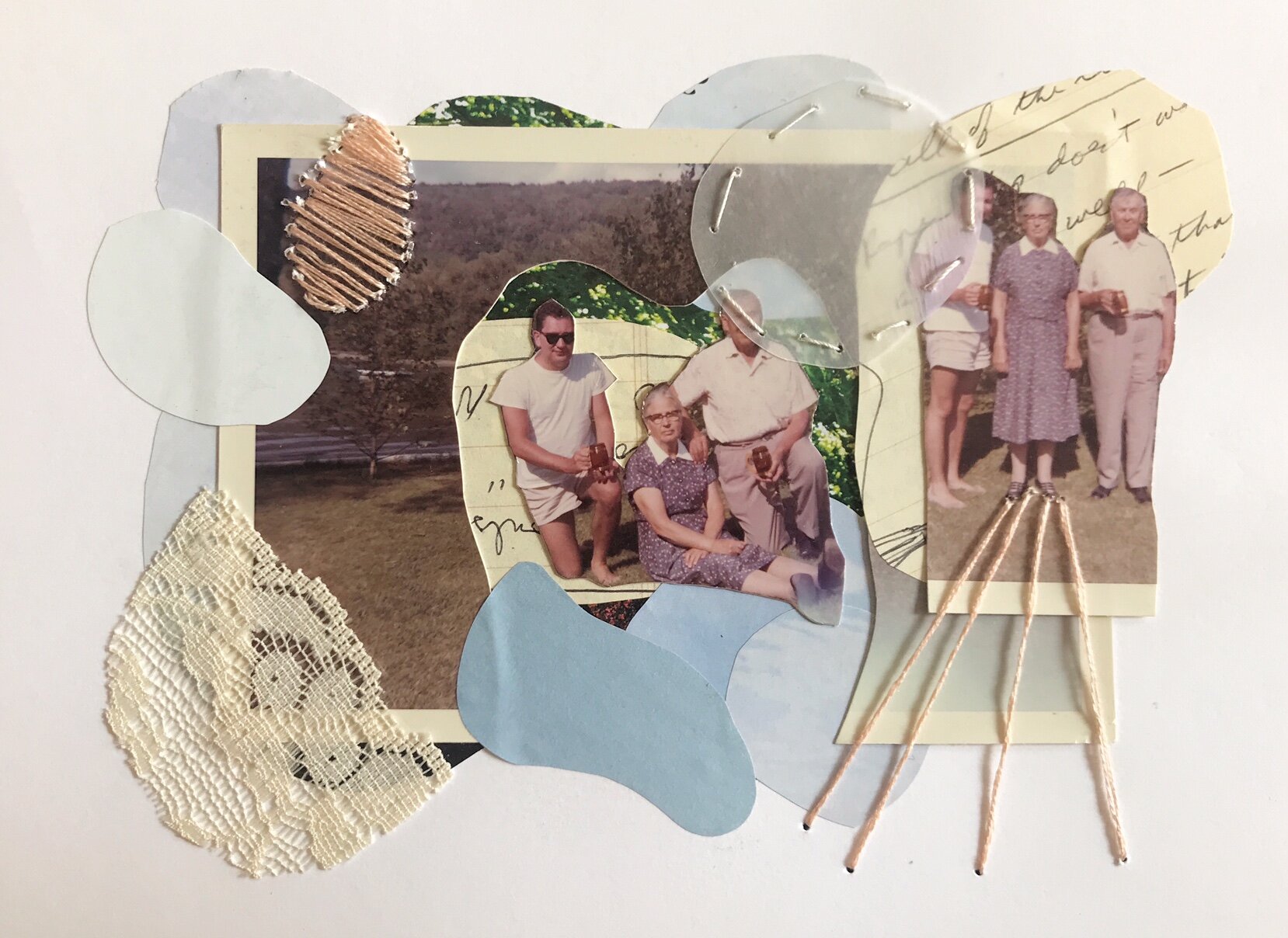 At the Lake, 2021, Mixed media collage on canvas, 5” x 7”