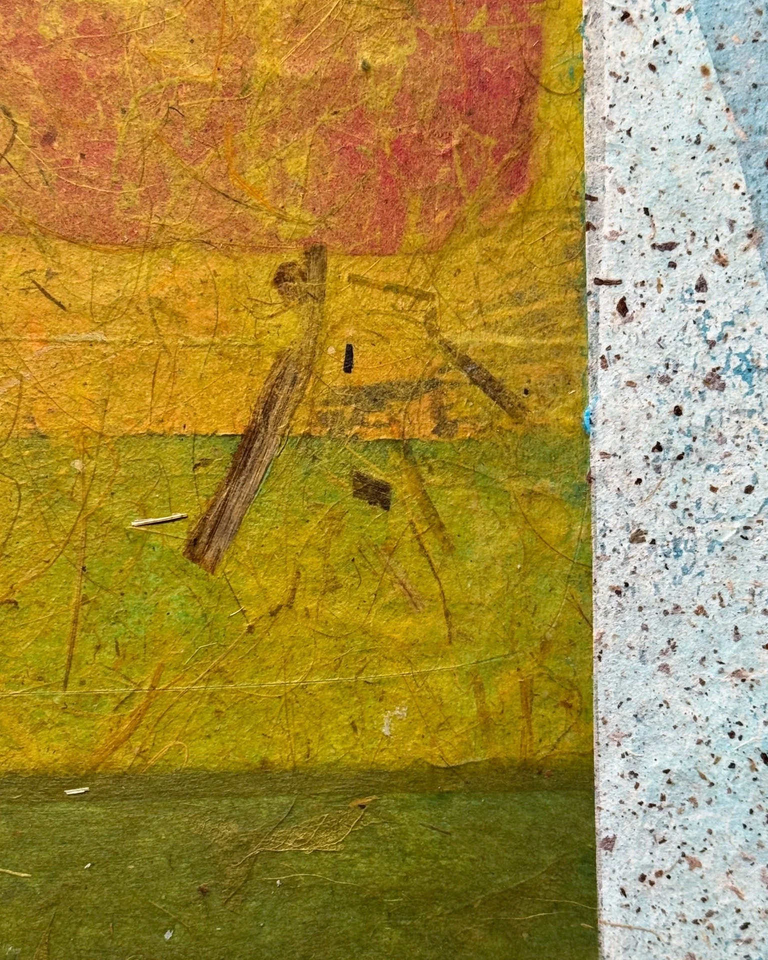 Close up details of overlaying textures and colors 
from &lsquo;Sea Wall&rsquo; by Charlie Hewitt.

Sea Wall, 2024
Mixed media on canvas

#jimkempnerfineart #nycgallery #visitnyc #charliehewitt #hopeful #mixedmedia #painting #contemporaryart