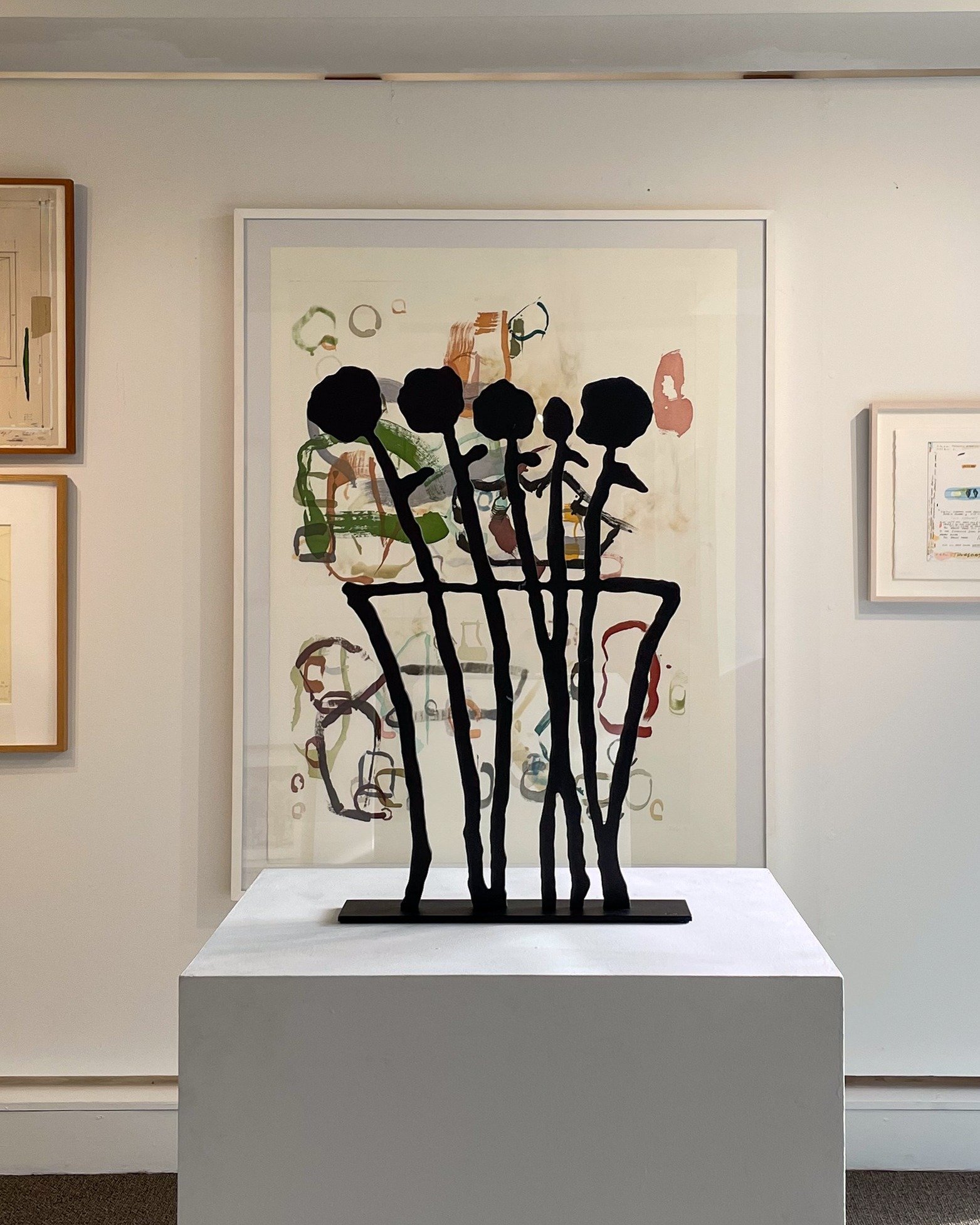 Second floor views with John Cage and Donald Baechler. 

Donald Baechler
Black Flowers, 2019
Shaped, oxidized aluminum mounted to aluminum base w/ black powder coat
Edition of 25

John Cage
75 Stones, 1989
Color spit bite aquatint with sugar lift aqu
