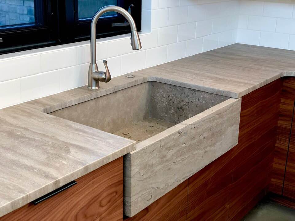  Napoleon countertop, Napoleon face farmhouse sink with Fleuri interior. 