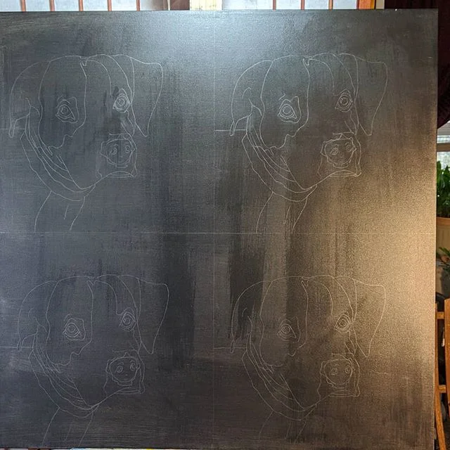 Start of a new commission piece for a friend, her dog named  Remy!  36x36.