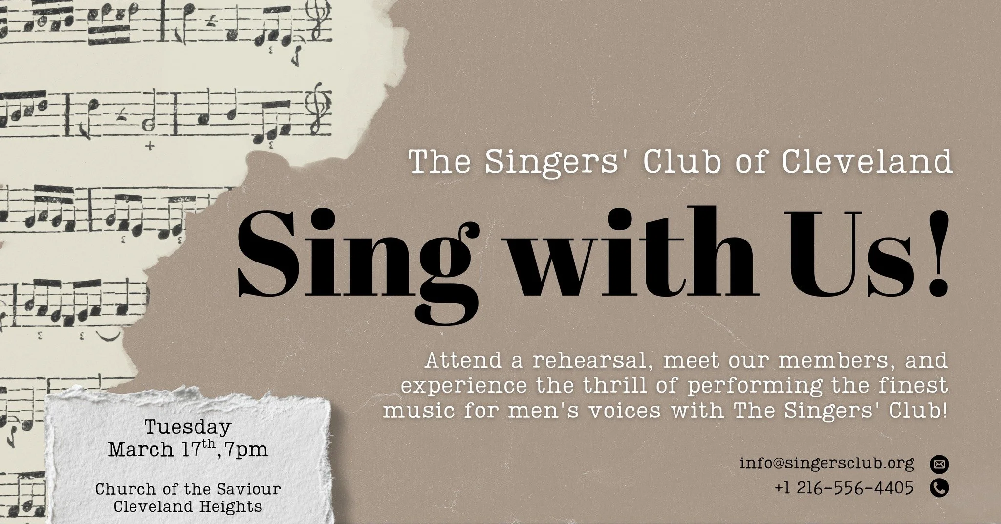 Get ready! Our next open rehearsal is THIS WEEK! If you've been thinking of joining The Singers' Club of Cleveland, now is your chance. Be a part of a musical legacy that has brought the gift of song to audiences in Northwest Ohio for over 135 years.