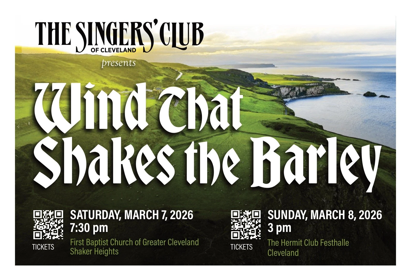 Will he stay with his lover? Or fight in the rebellion? A shot rings out. He has his tragic answer. It&rsquo;s all in &ldquo;The Wind that Shakes the Barley,&rdquo; the song inspiring The Singers&rsquo; Club of Cleveland&rsquo;s March concert. This p