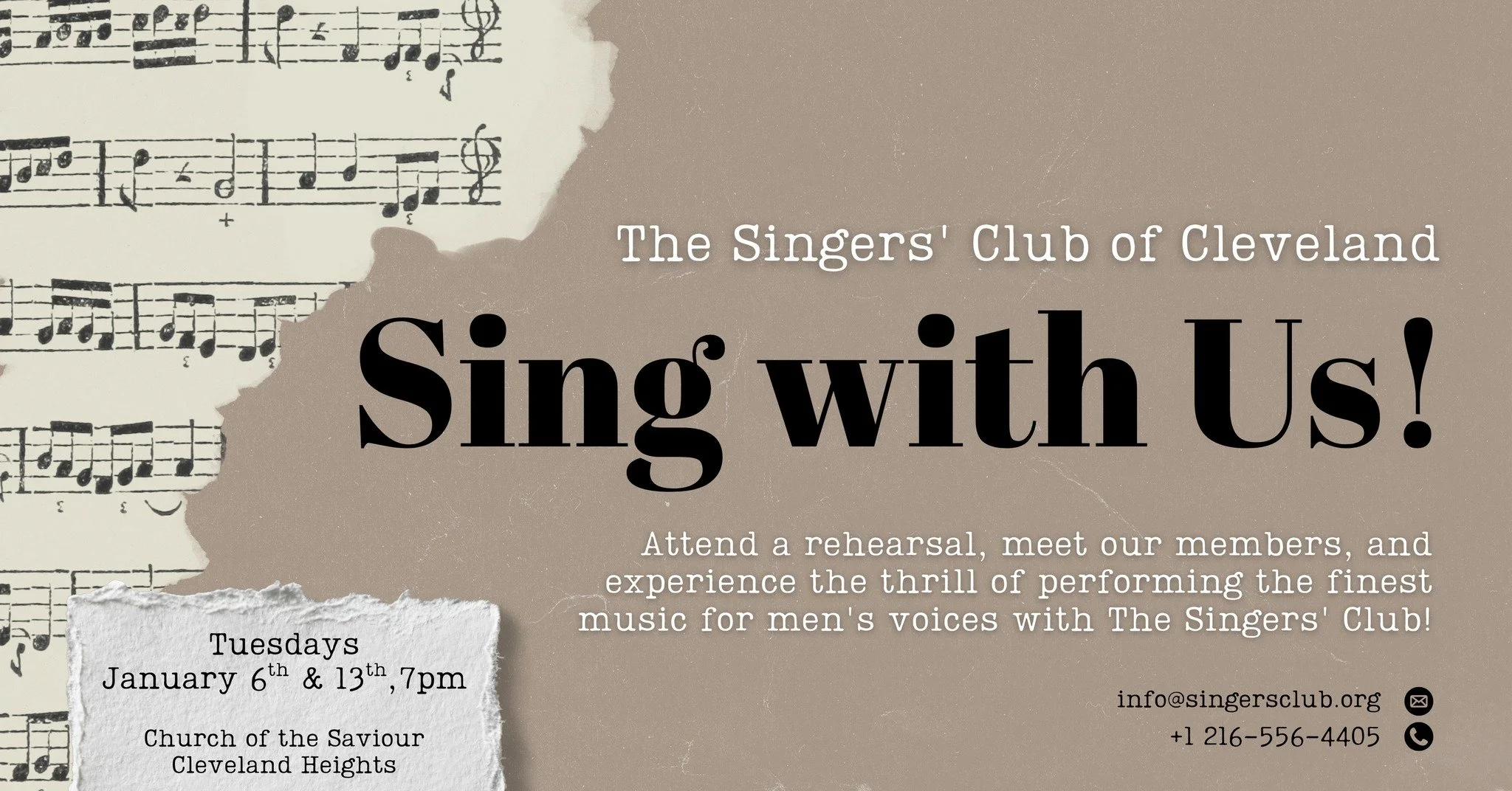 Get ready! Our open rehearsal is TOMORROW! Join us at The Church of the Saviour at 7pm to see what The Singers' Club of Cleveland is all about. Can't make it tomorrow? No worries! We have another open rehearsal on Tuesday, January 13th. We hope to se