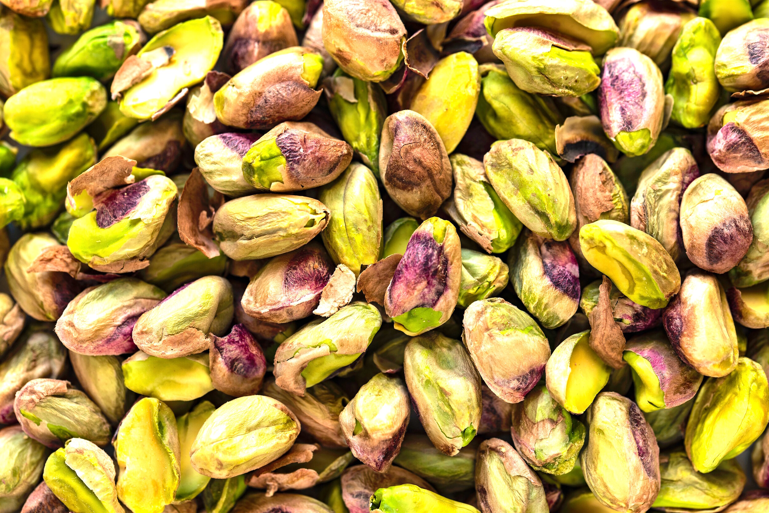Vibrant green shelled pistachios