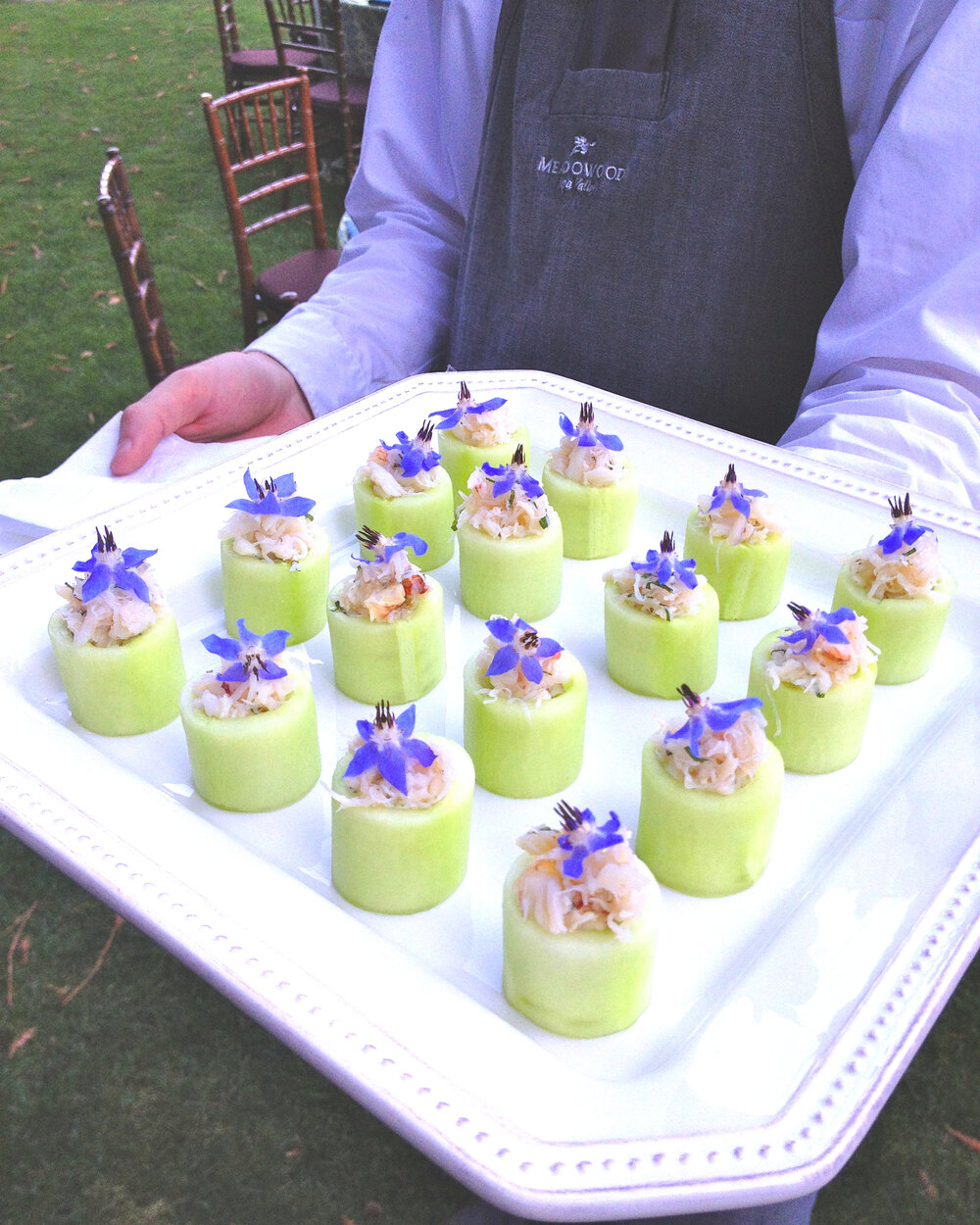 Cucumber with Crab &amp; Borage Flowers