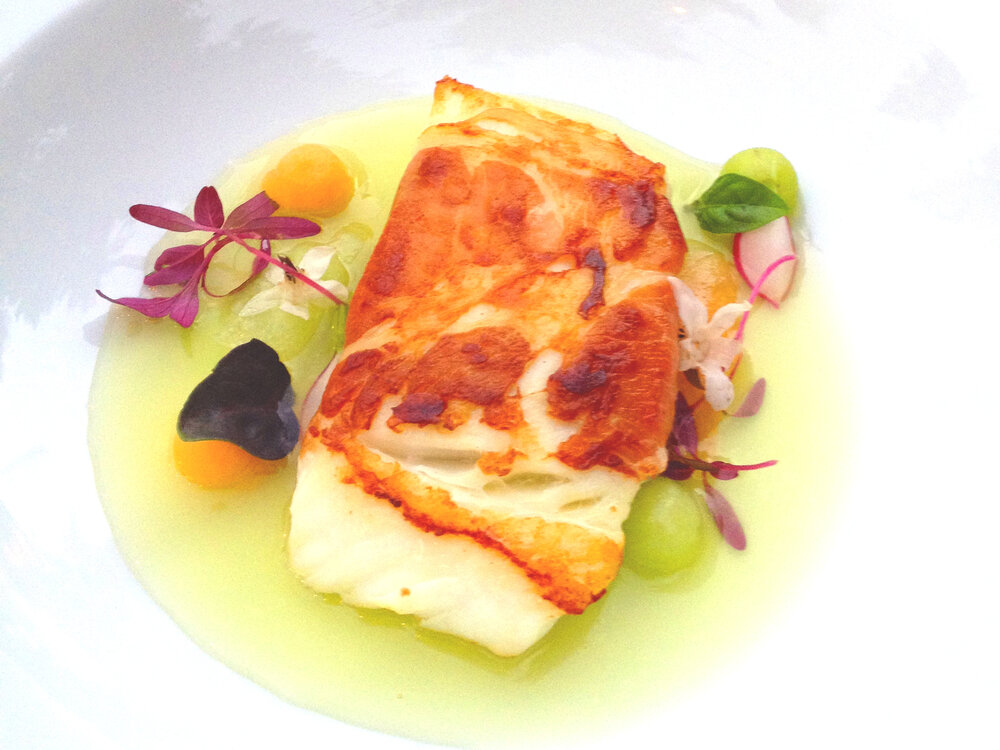 Pacific Northwest Halibut Wrapped in Prosciutto with Honeydew Consomme