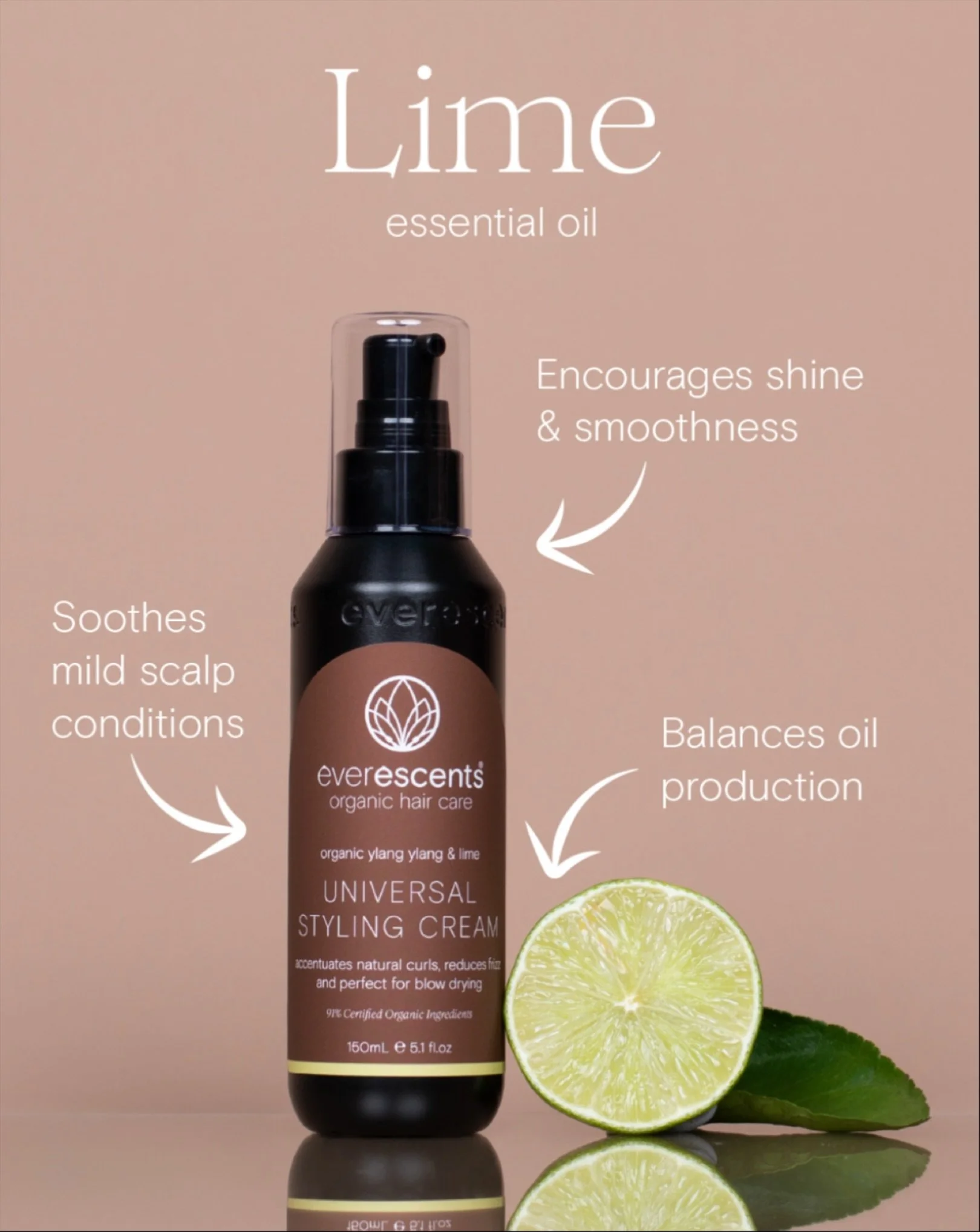 💚Universal styling cream is one of our favourites! 
🌿Perfect for before blow drying or to enhance natural curls.
 🍋&zwj;🟩It contains lime essential oil which helps balance oil production and leave the hair smooth + shiny.
~
@everescents_organic_h