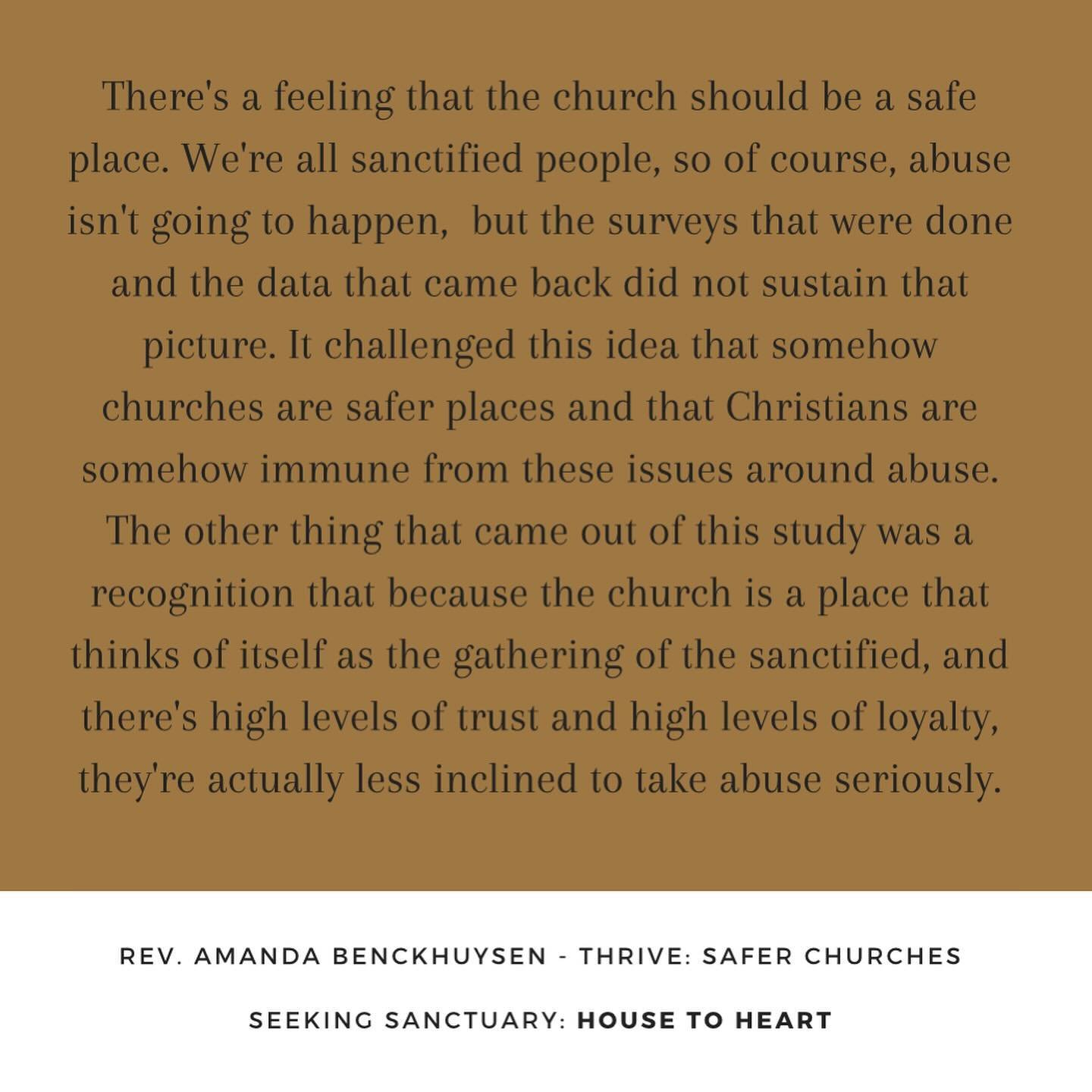 NEW PODCAST EPISODE ALERT 🔔 Tune in to our latest episode of Seeking Sanctuary: House to Heart to hear from Reverand Amanda Benckhuysen, a team lead for Thrive: Safer Churches Ministry, about what a denomination wide response to abuse looks like and
