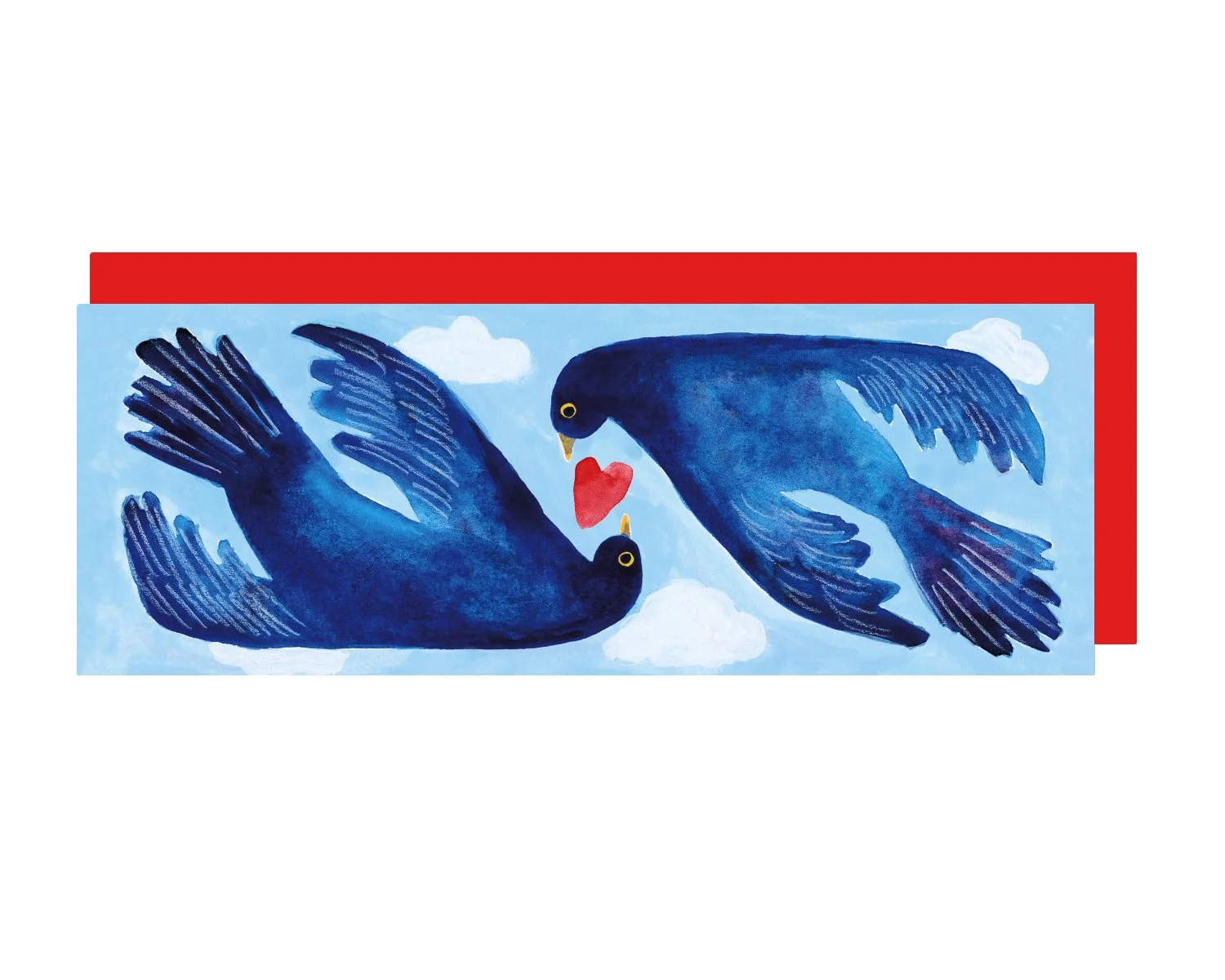 New! Bluebirds in Love & Flight Long Valentine's Day Love Card w red envelope