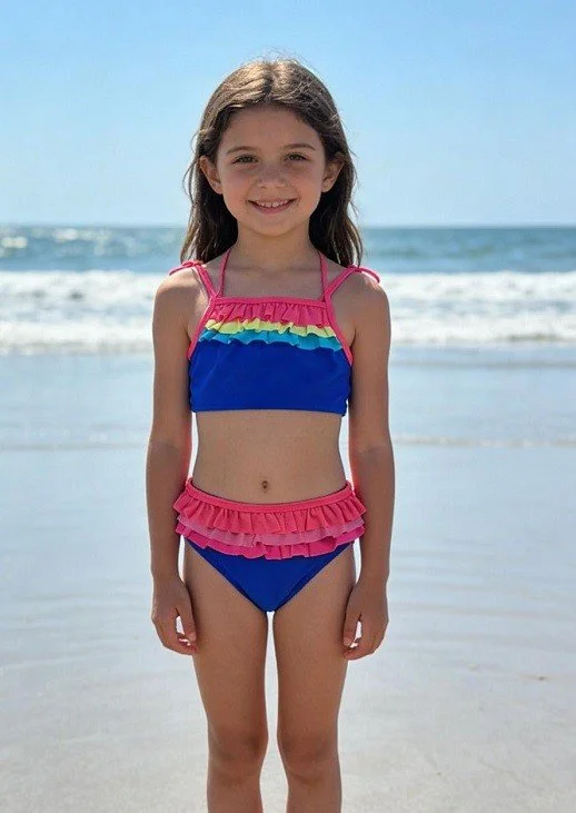 Kids Rainbow Ruffle Two Piece Swim