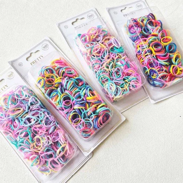 Rainbow Elastic Hair Ties - 500 Pack