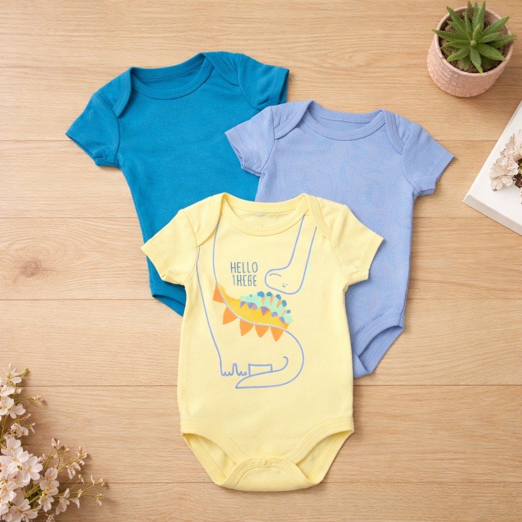 Dino Yellow Baby Onesie Set - 3 Pack