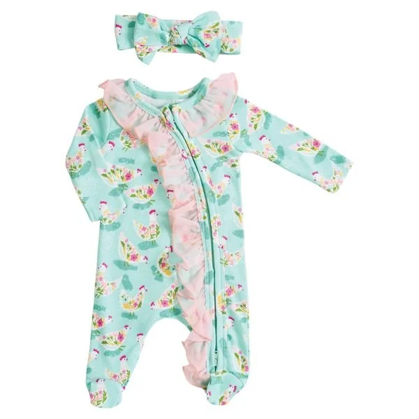 Baby Ruffle Zippered- Chicken Print