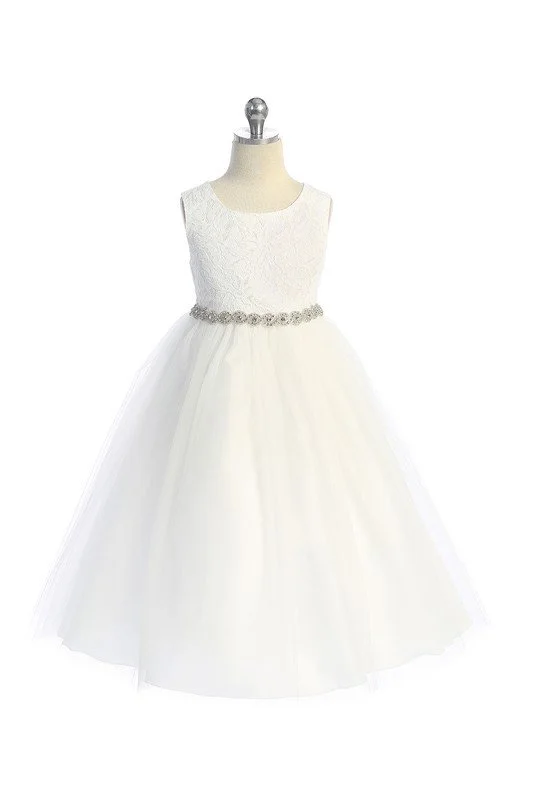 Long Lace Dress w/ Rhinestone Trim Size 12