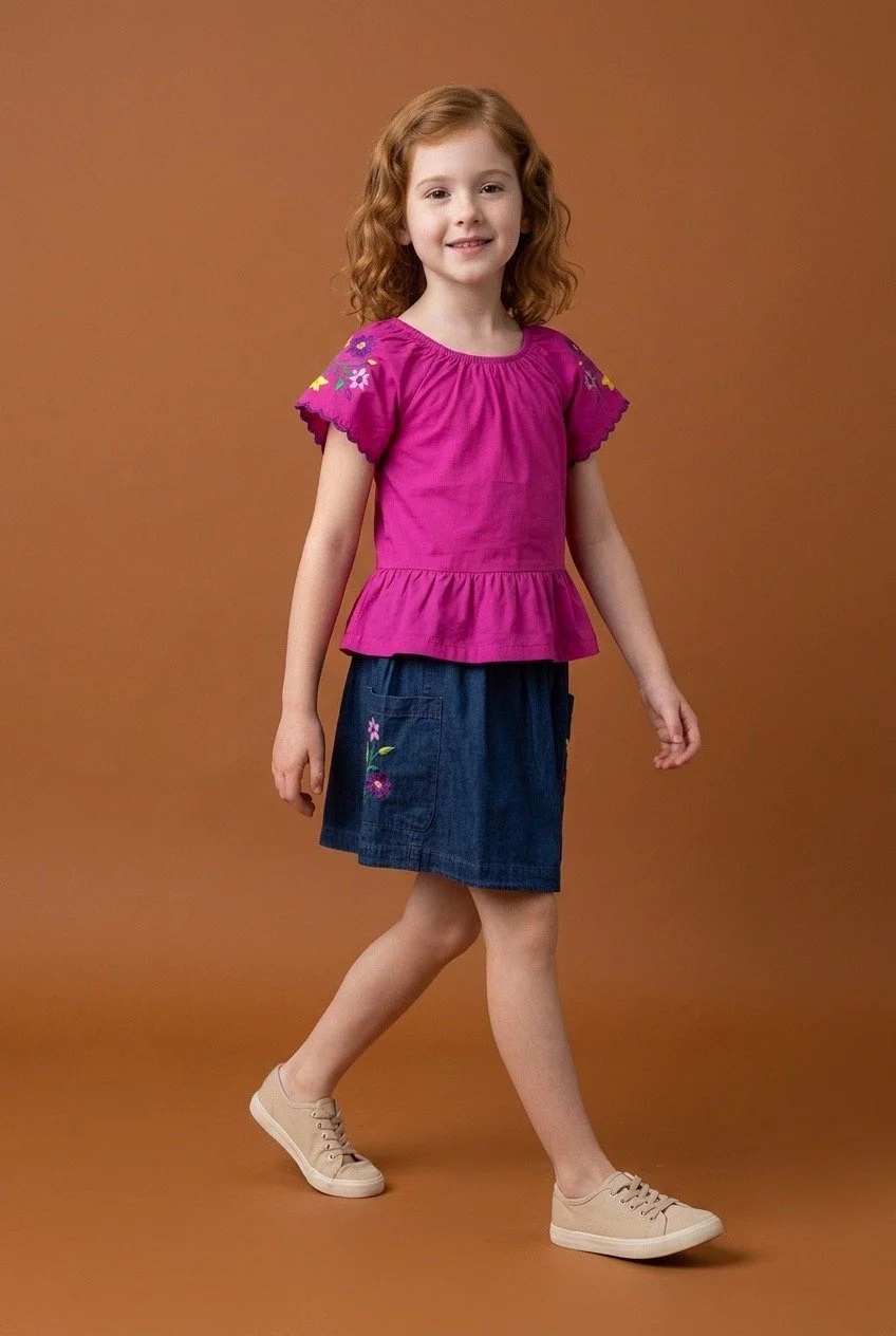 Embroidered Skirt Set - Pink