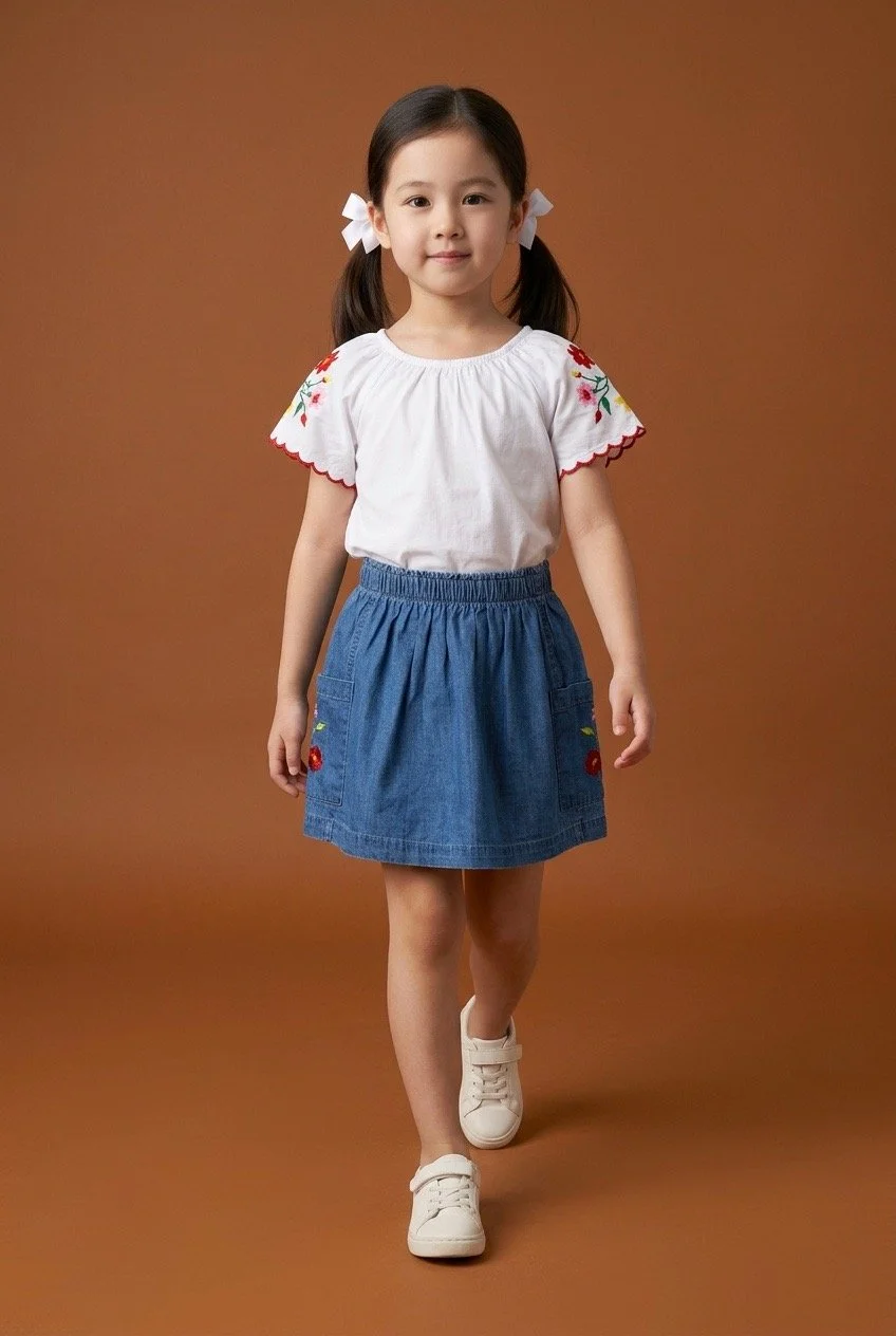 Embroidered Skirt Set - White