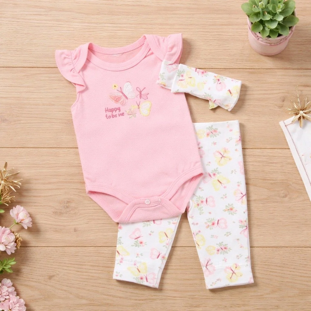 Pink Butterfly Baby Outfit Set