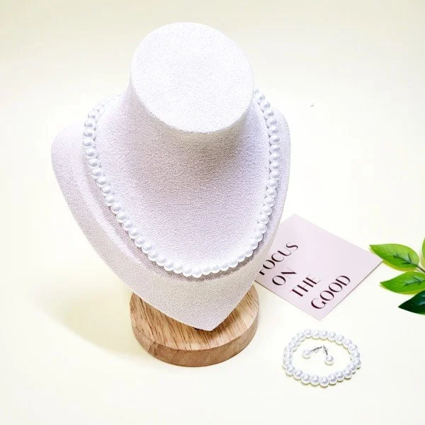 Pearl Necklace Bracelet Earrings Set