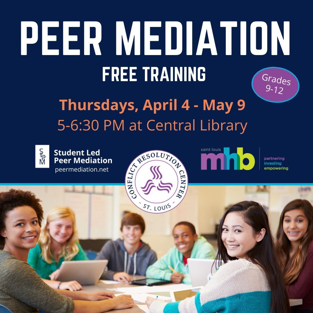 ➡️ Reminder: SLPM Training is happening again this Thursday at Central Library from 5-6:30pm. This FREE training program is for students grades 9-12 looking to learn conflict resolution skills. For more info, follow this link: bit.ly/SLPMstl

#stl #S