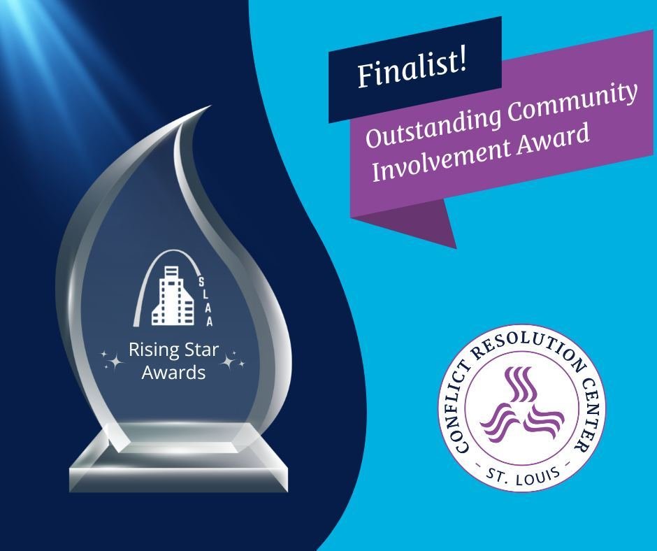 Wish us luck! 💜 We are a finalist for the St. Louis Apartment Association &quot;Outstanding Community Involvement Award&quot; tomorrow night! Wishing CRCSTL and all other nominees the best of luck. 

#SLAA #RisingStar #StLouis #ConflictResolutionCen