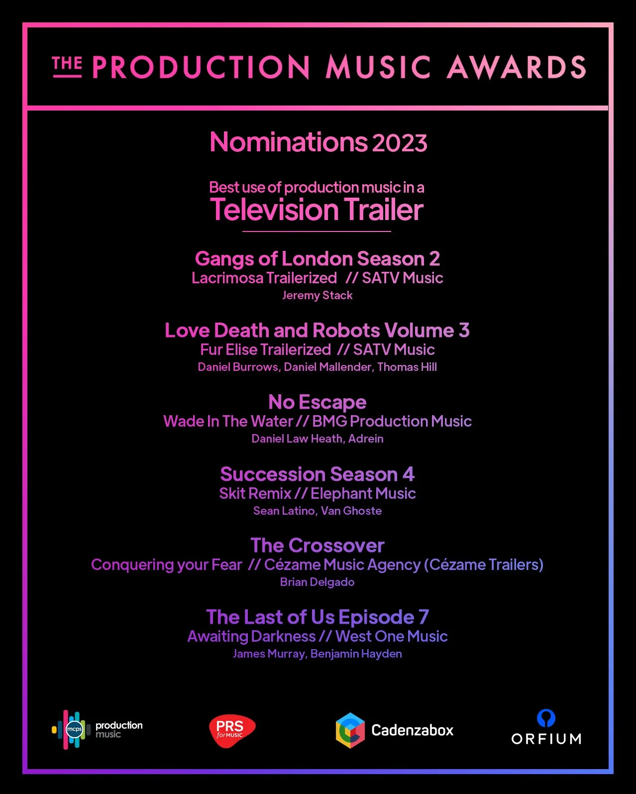 The Productions Music Awards Nominations 2023