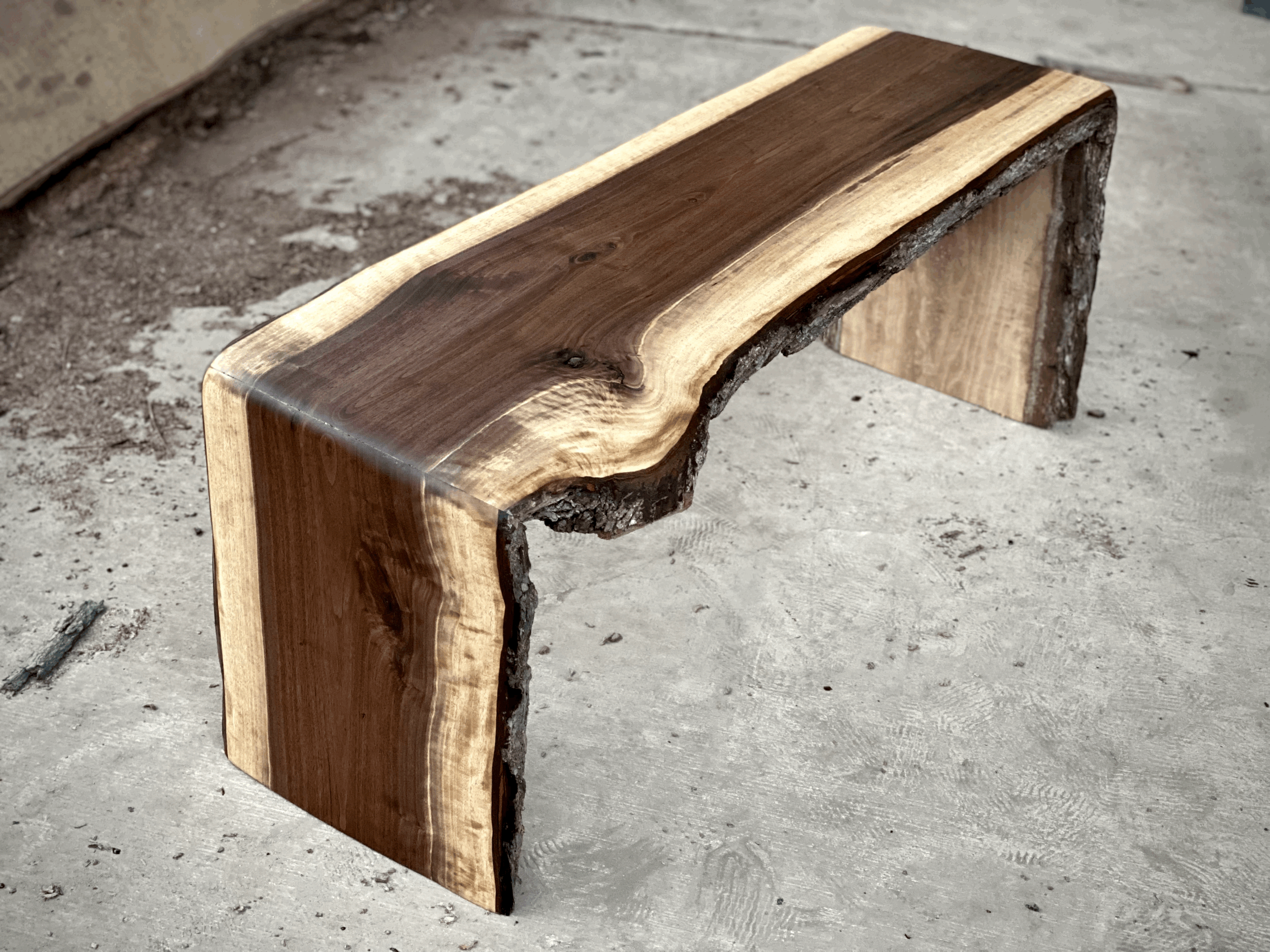Black Walnut Waterfall Bench,     43 x 17 x 17.5 