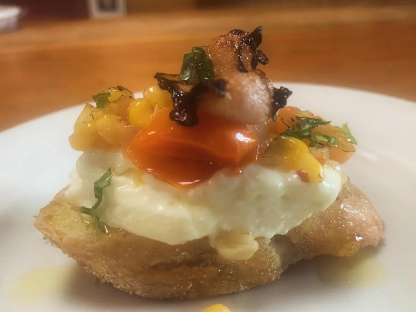 Montadito- Housemade Ricotta, Sweet Corn, Sun Gold Tomatoes, Crisped Guanciale