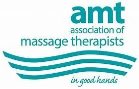 AMT logo with text 'association of massage therapists' and the slogan 'in good hands'