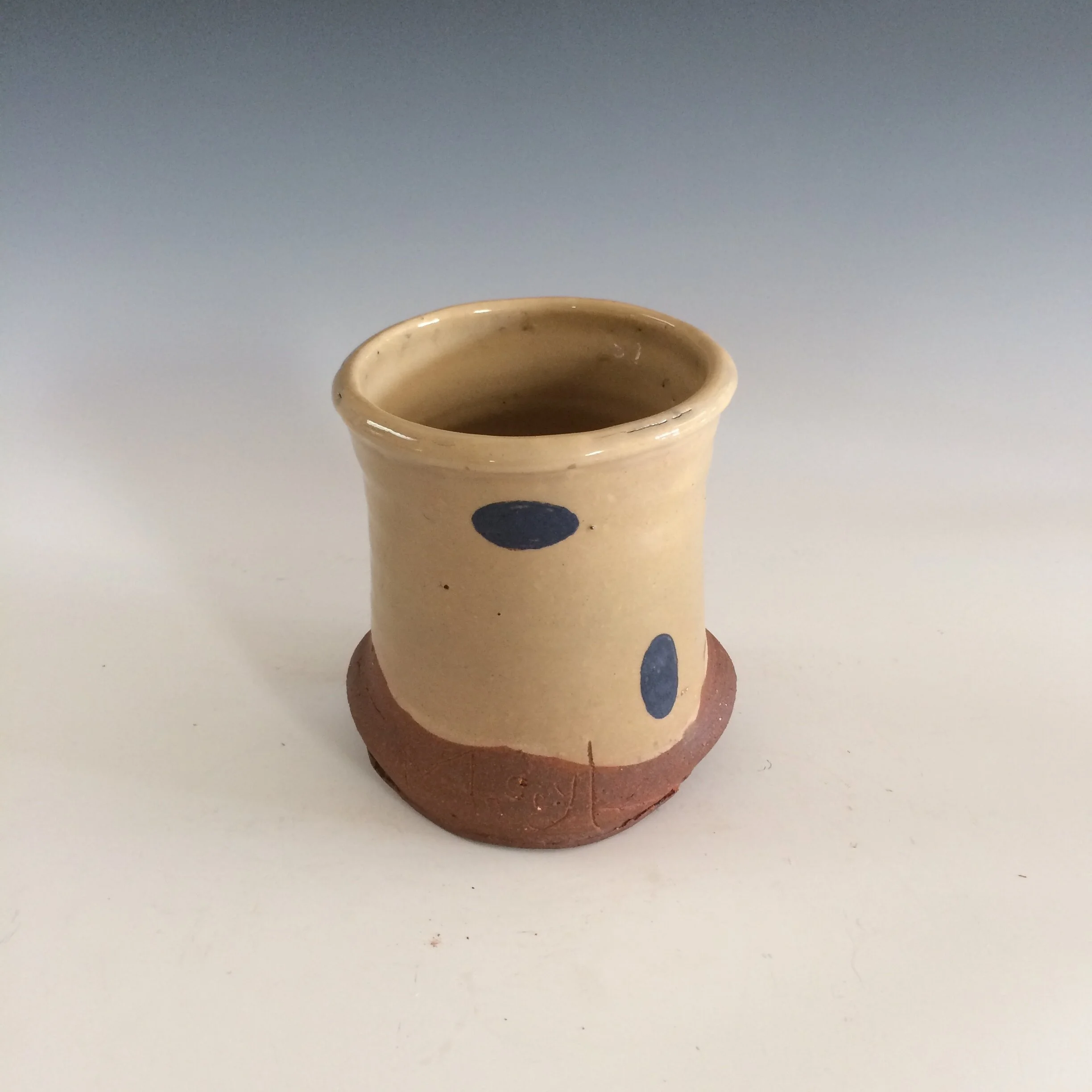 Cream utensil holder - blue oval dot