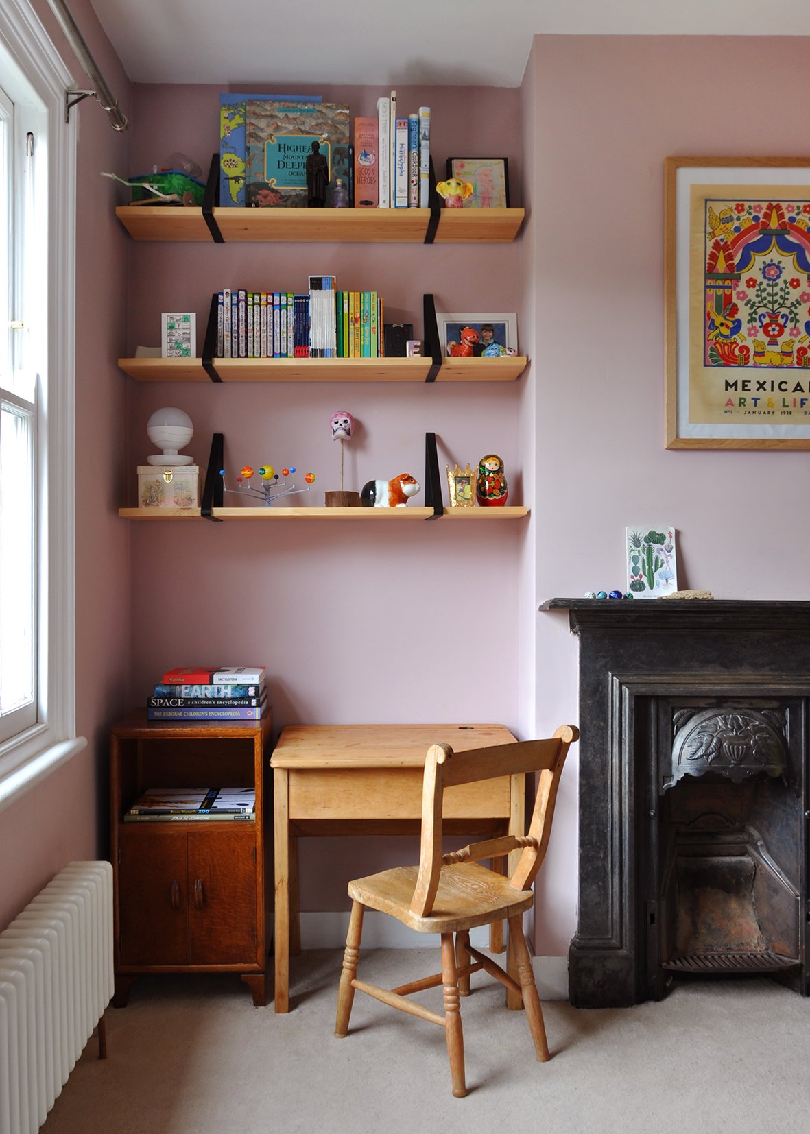 CharlotteBucciero-Interiors-Girls-bedroom-pink-design-oak-shelving-vintage-furniture.jpg