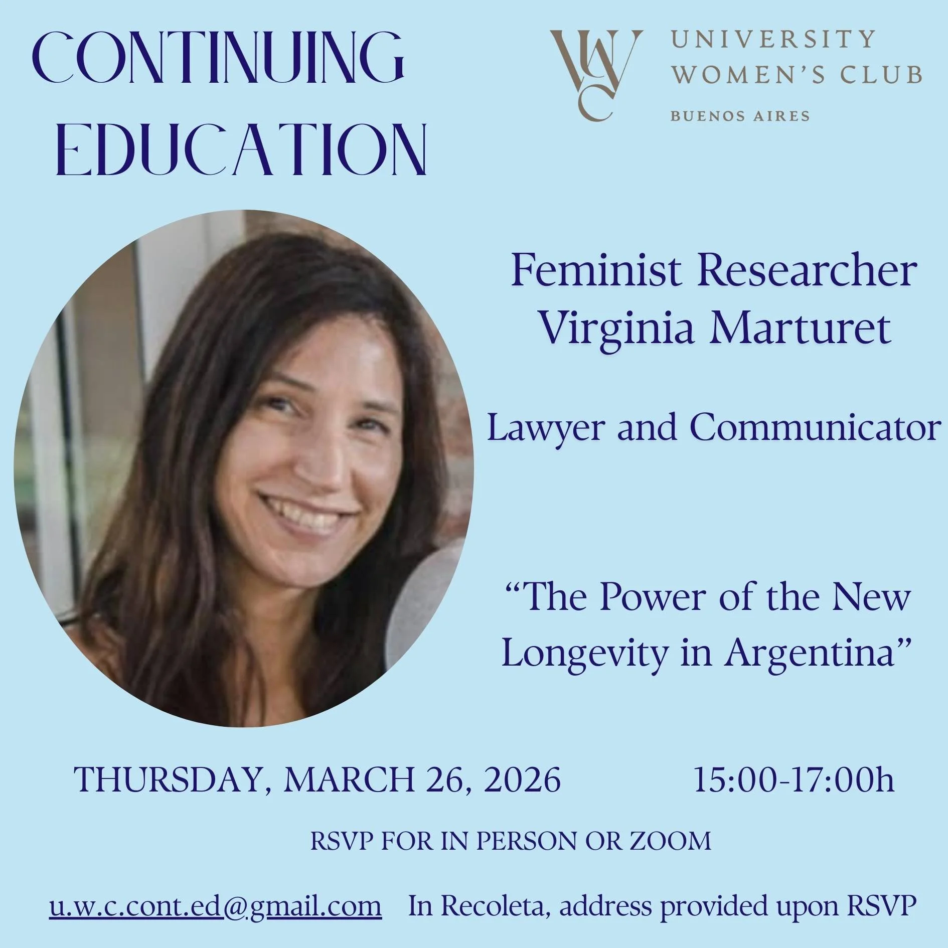 Continuing Education:  Law Professor Virginia Marturet, "Challenges of the Power of the New Longevity: Age discrimination in the workplace, and  more, in Argentina.