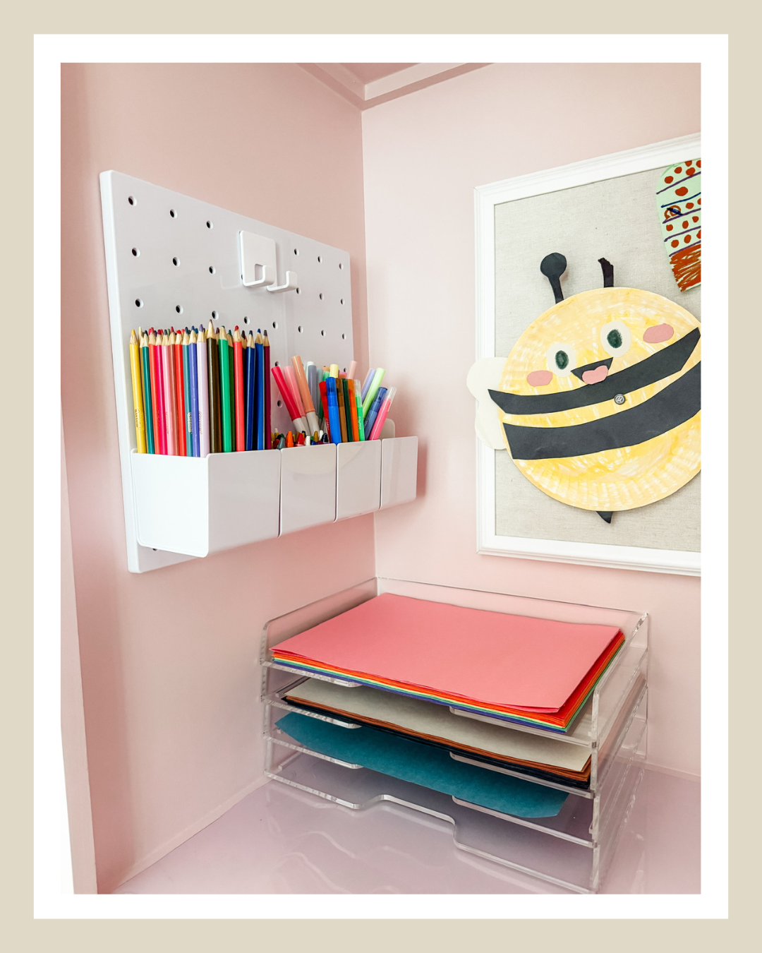Organized homework station with school supplies and paper storage