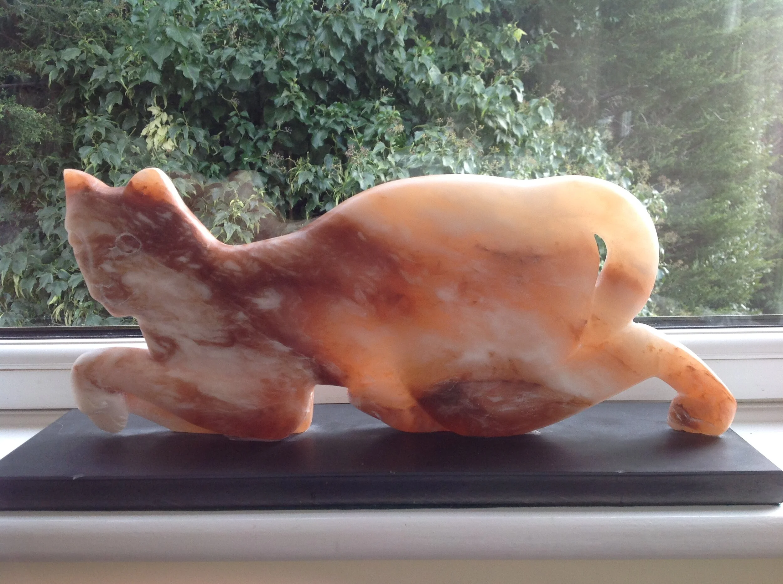   Running Cat   Alabaster on slate base 