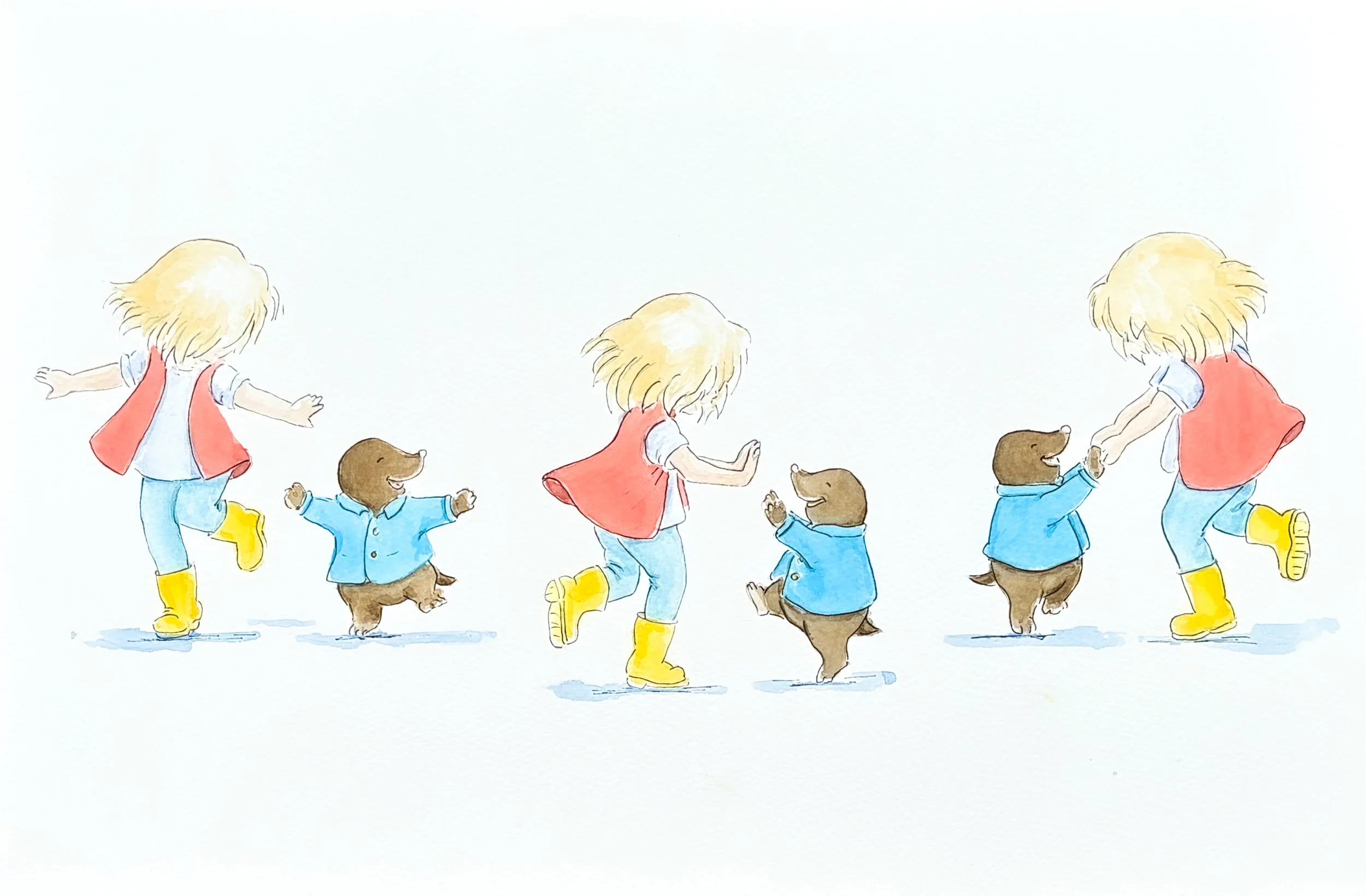 Completed illustration of Moley & Me dancing.
