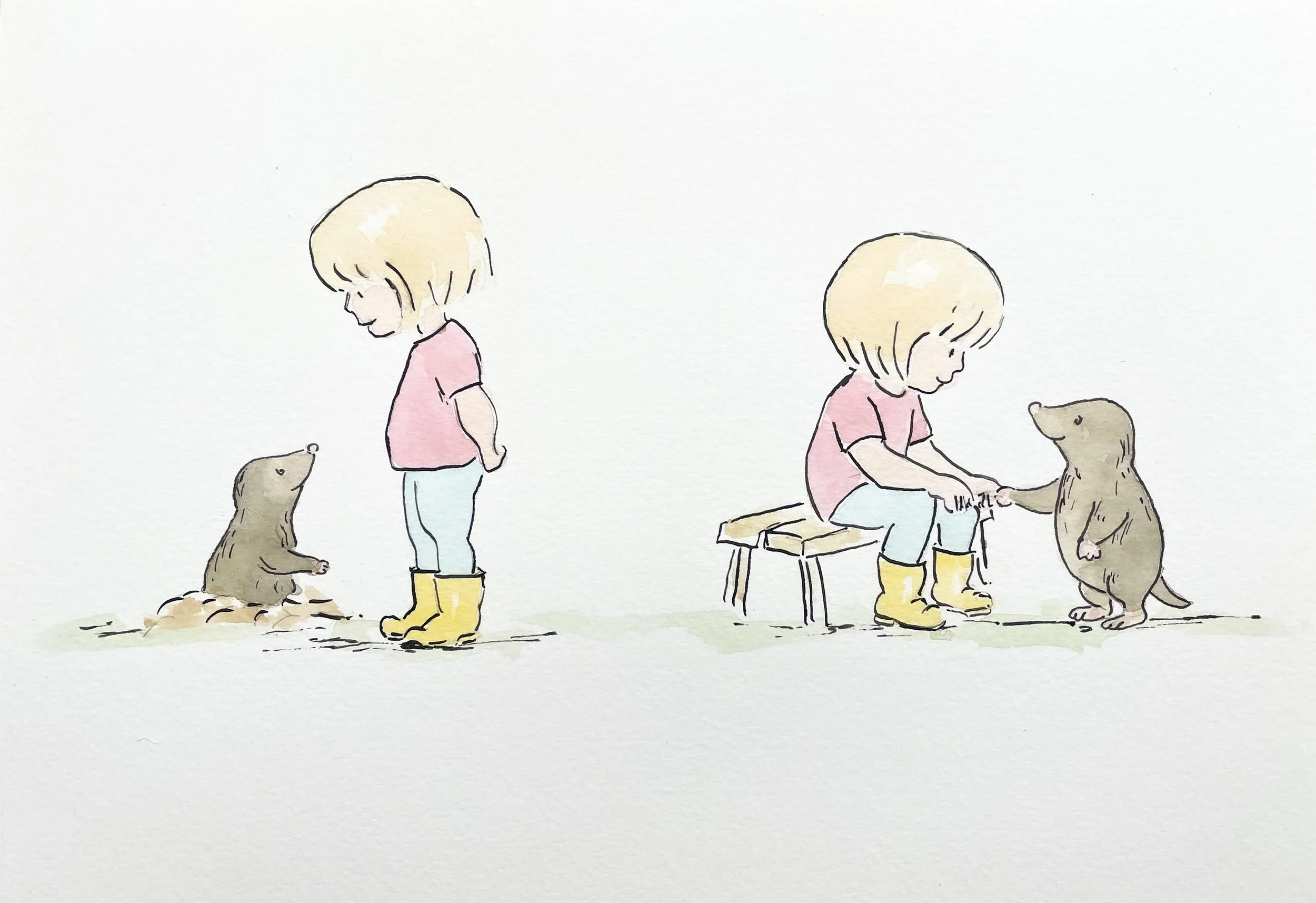 Early watercolour of Me meeting Moley