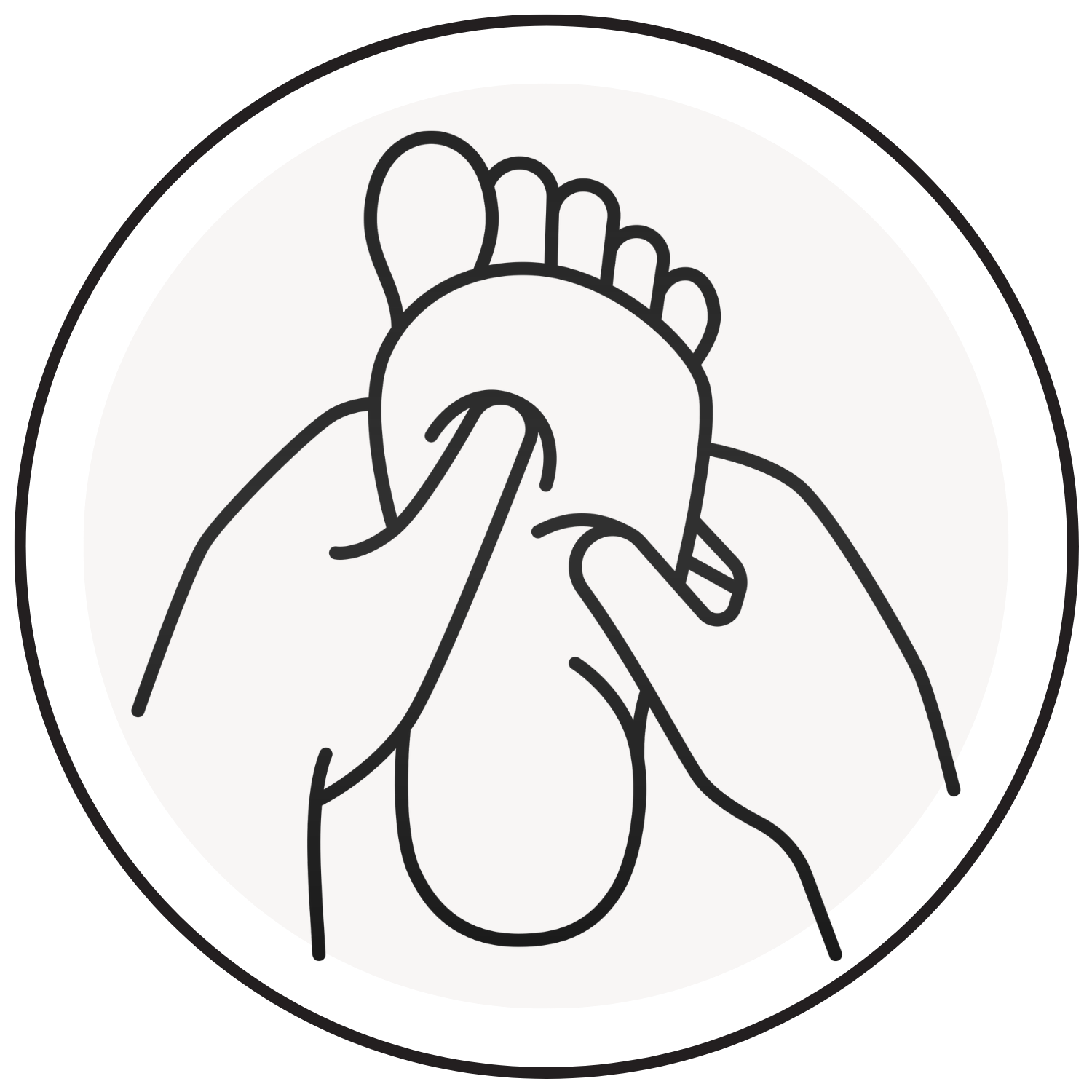 Line drawing of hands massaging a foot