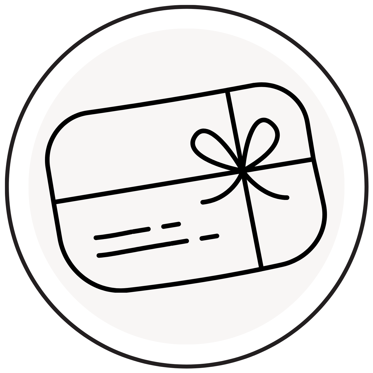 Minimalist illustration of a gift card with a bow on a circular background