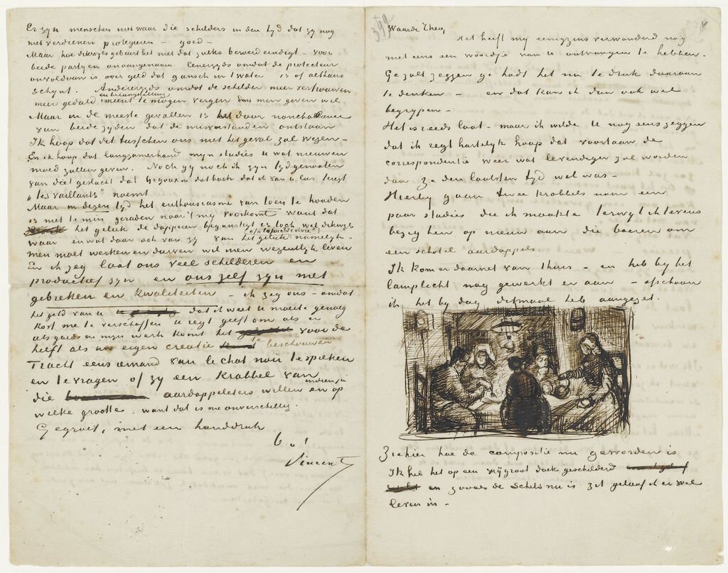 Vincent van Gogh, letter to Theo van Gogh, April 1885. Image in the public domain, via Wikimedia Commons.