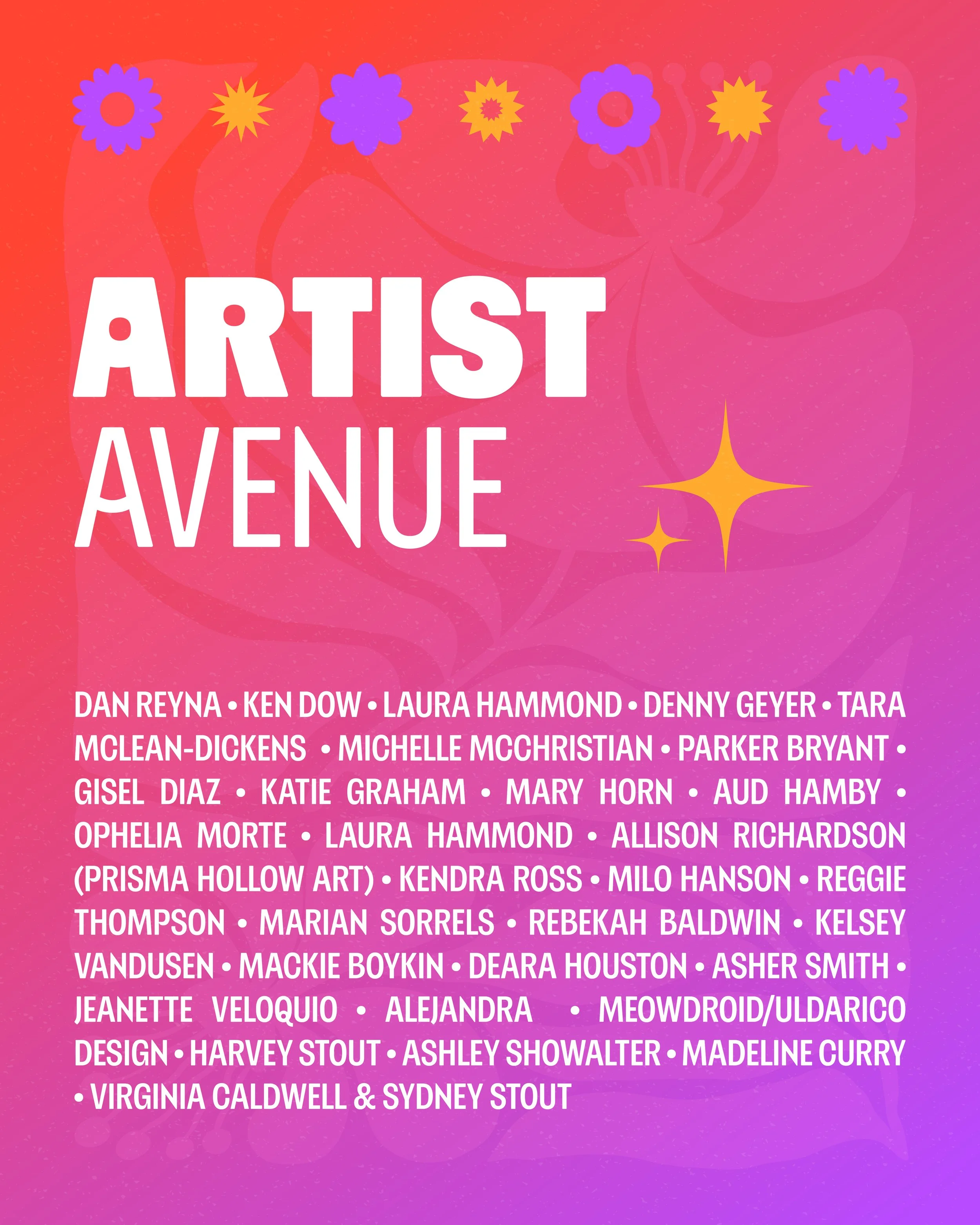 The Artist Avenue lineup, including a list of vendors.